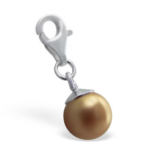 Silver Created South Sea Gold Pearl Charm With Crab Lock
