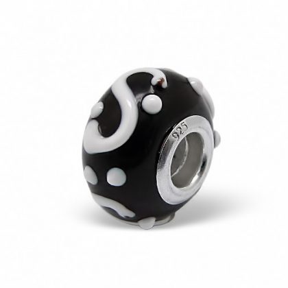 Sterling Silver And Murano Glass Bead Black Infinity