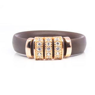Brown Rubber Ring with Gold Plated Simulated Diamond Pave Silver