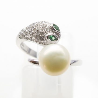 Pearl, Cubic Zirconia, Created Emerald Simulant Ring