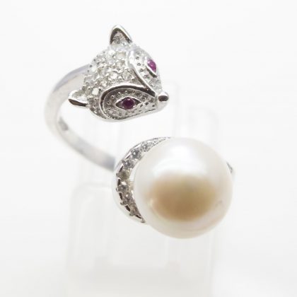 Pearl, Cubic Zirconia, Created Ruby Simulant Ring