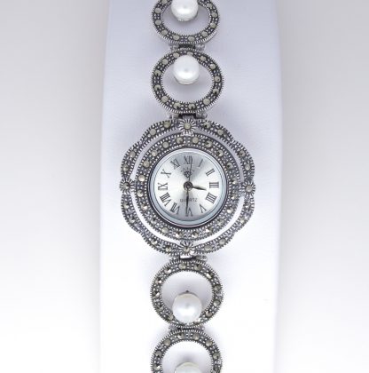 Sterling Silver Marcasite, Pearl Watch