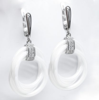 Sterling Silver Ceramics, Cubic Zirconia Earrings