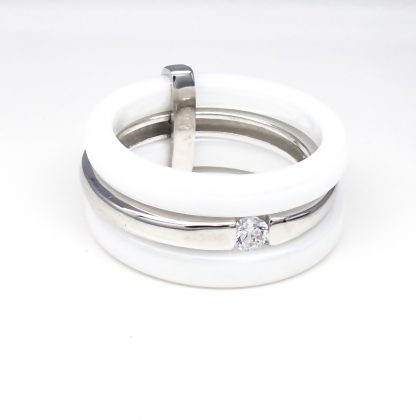 Sterling Silver Ceramics, Cubic Zirconia Ring