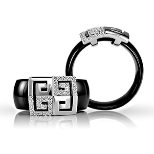 Ceramic and Sterling Silver Ring with Diamond CZ